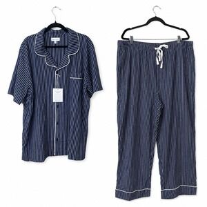 New Pajamagram Pajamas Sleep Set Mens XXL Blue Stripe Stretch Cotton Knit Comfy